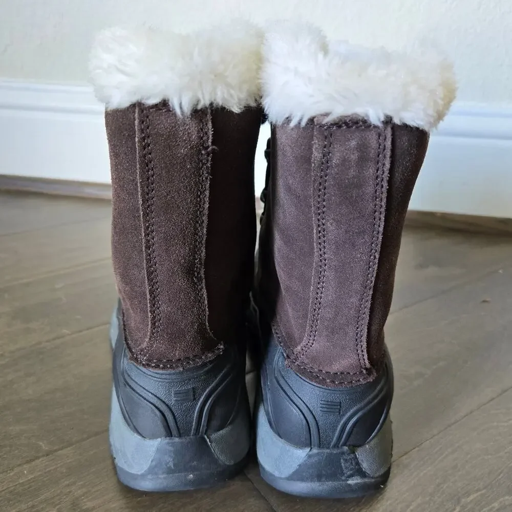 Lands' End Brown Suede Faux Fur Winter Snow Boots Women's US 8 Waterproof